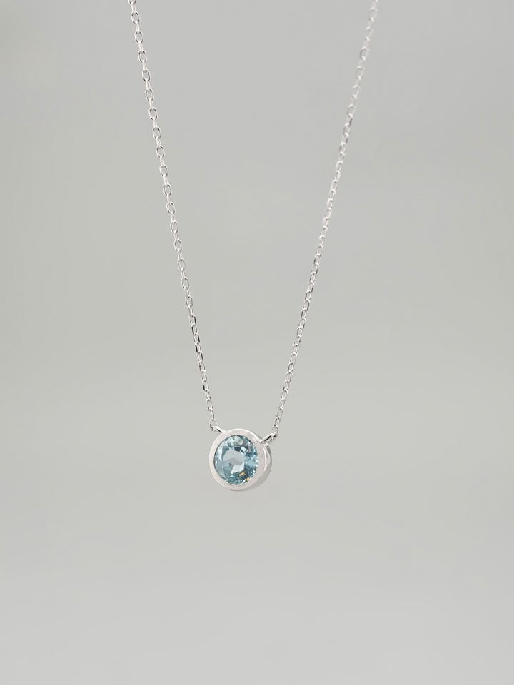 Natural Aquamarine Bezel Solitaire Pendant Necklace S925