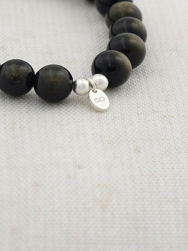 Gold Sheen Obsidian 925 Sterling Silver Energy Bracelet