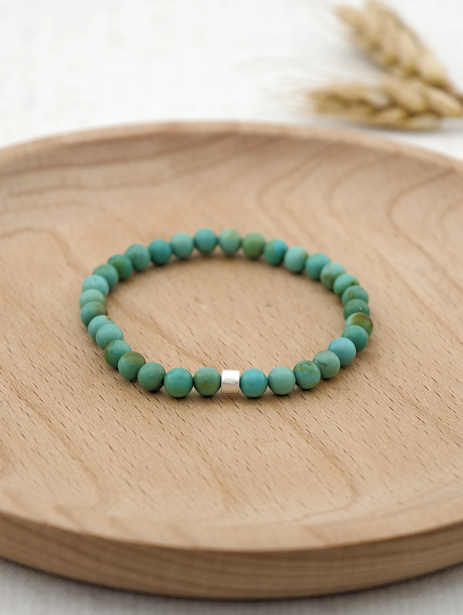 Premium Green Turquoise Energy Bracelet with 925 Silver Tubes