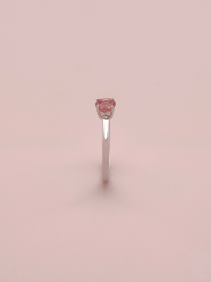 Natural Pink Tourmaline 5mm Round Solitaire 4-Prong Ring S925