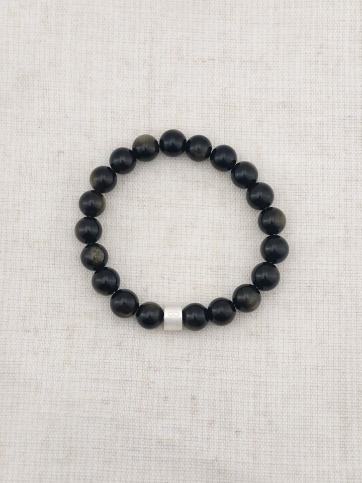 Goldschimmer-Obsidian-Armband mit 925er Silber Röhrchen