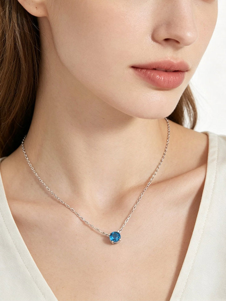Natural London Blue Topaz 4-Prong Solitaire Pendant Necklace S925