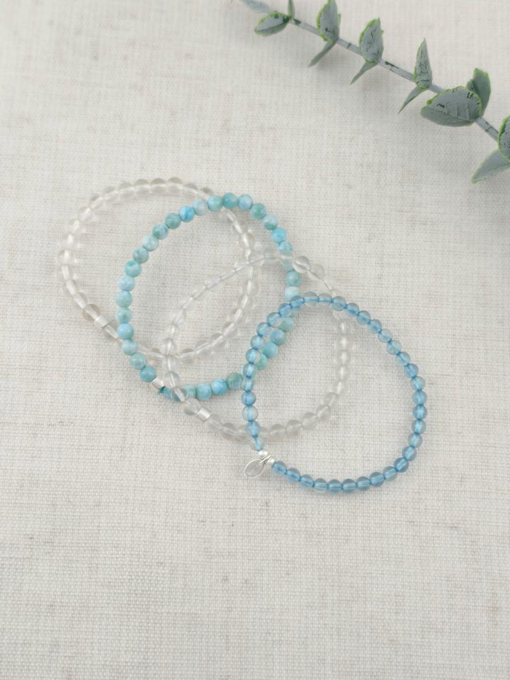Ocean Heart Gemstone & 925 Silver Bracelet Stack
