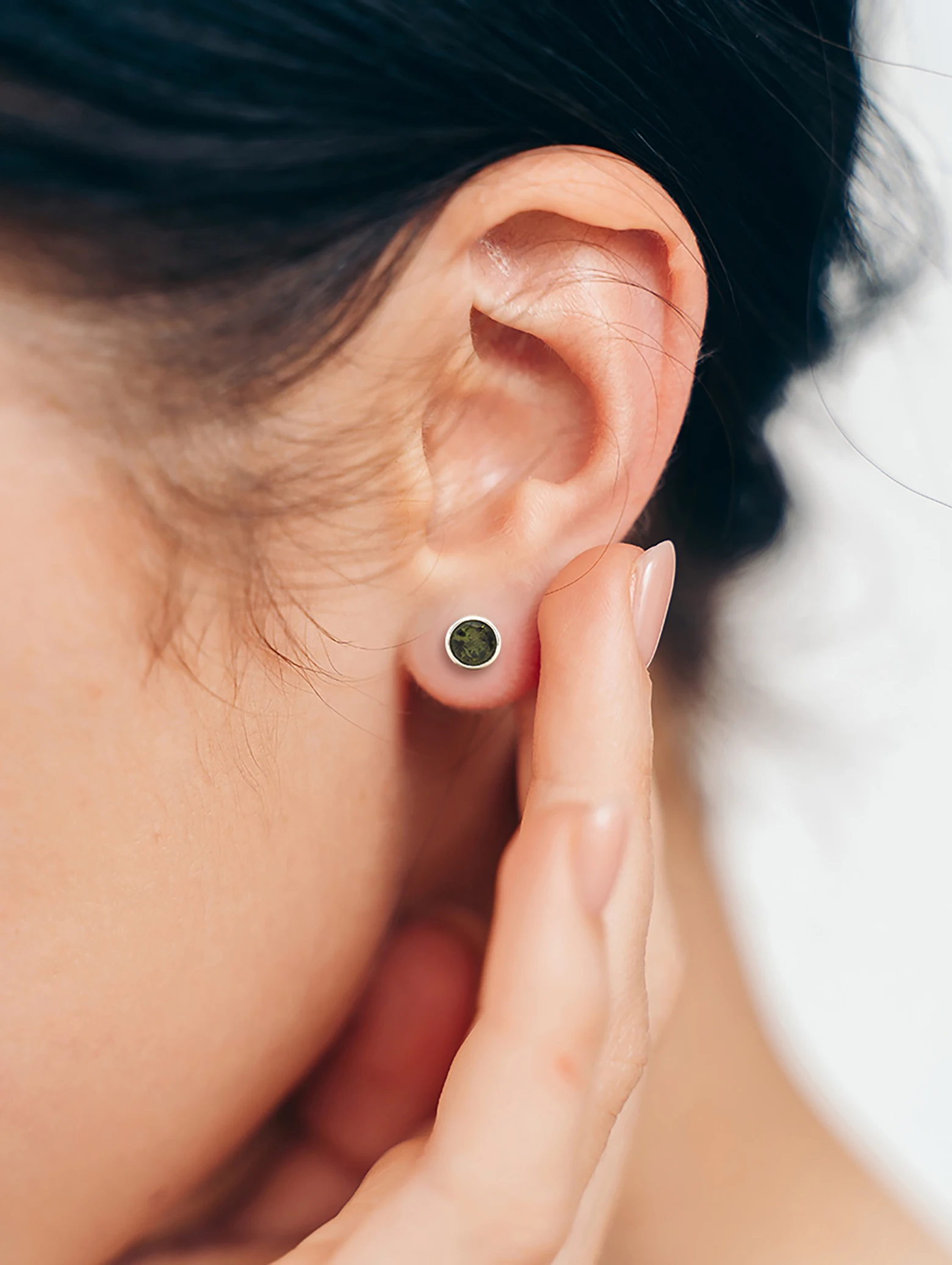 Natural Green Tourmaline Bezel Set Solitaire S925 Stud Earrings