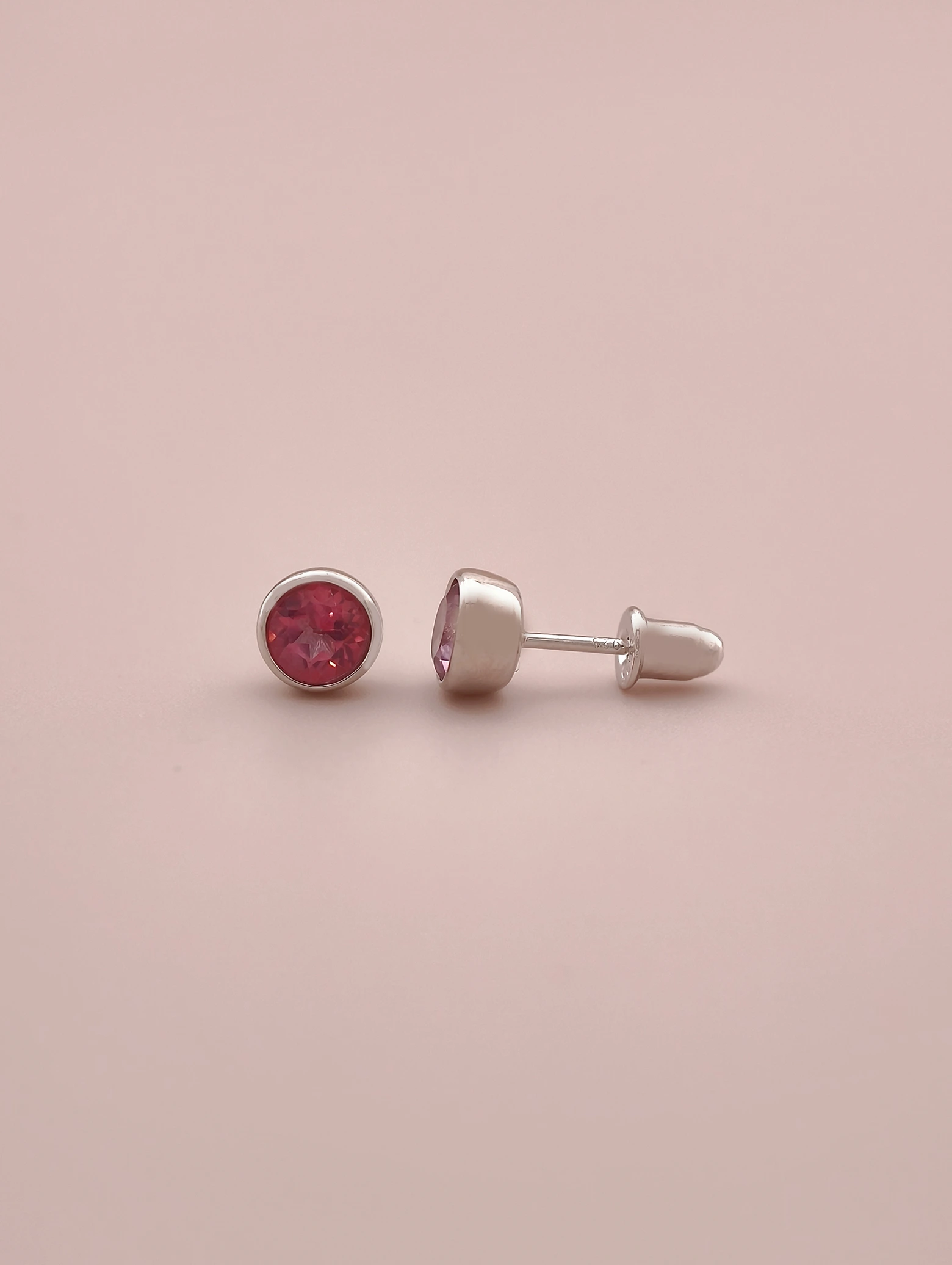Natural Pink Topaz Bezel Set Solitaire S925 Stud Earrings