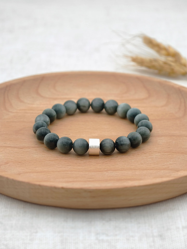 Hawk's Eye Energy Bracelet with 925 Silver Tubes