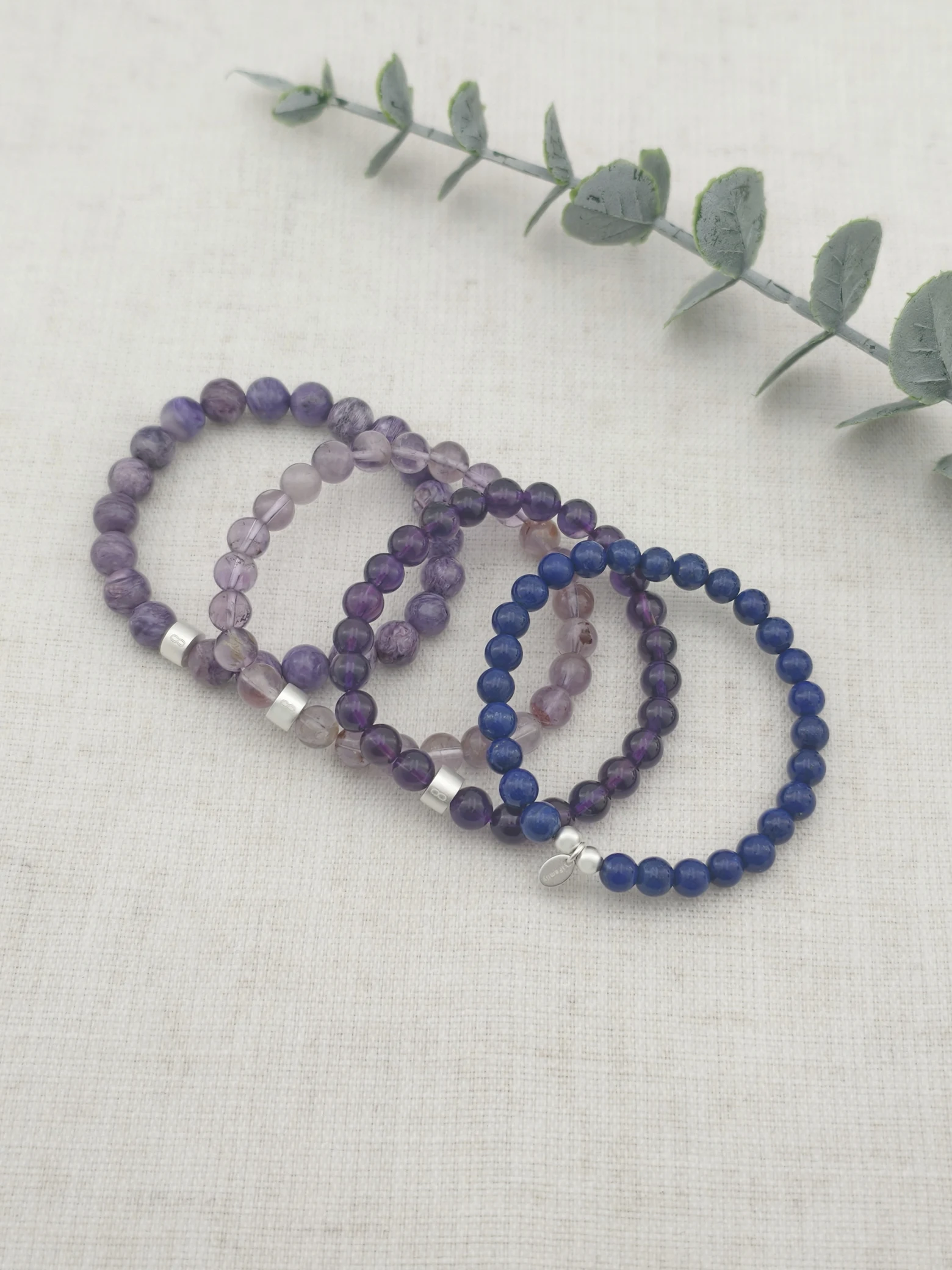 Deep Insight Gemstone & 925 Silver Bracelet Stack