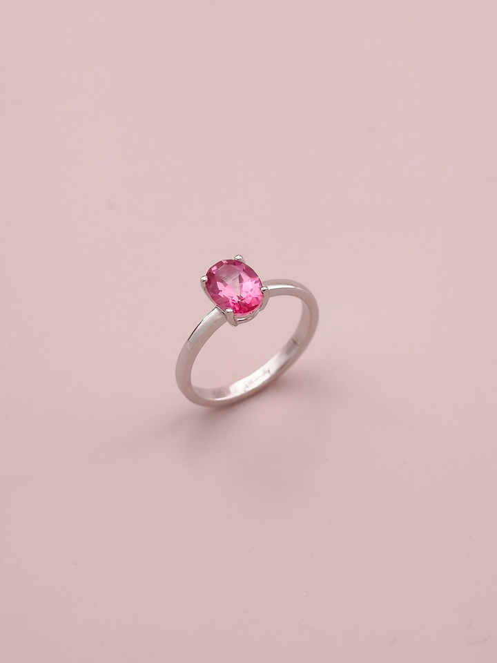 Bague Solitaire Topaze Rose Naturelle Ovale 6 x 8 mm 4 Griffes Argent 925