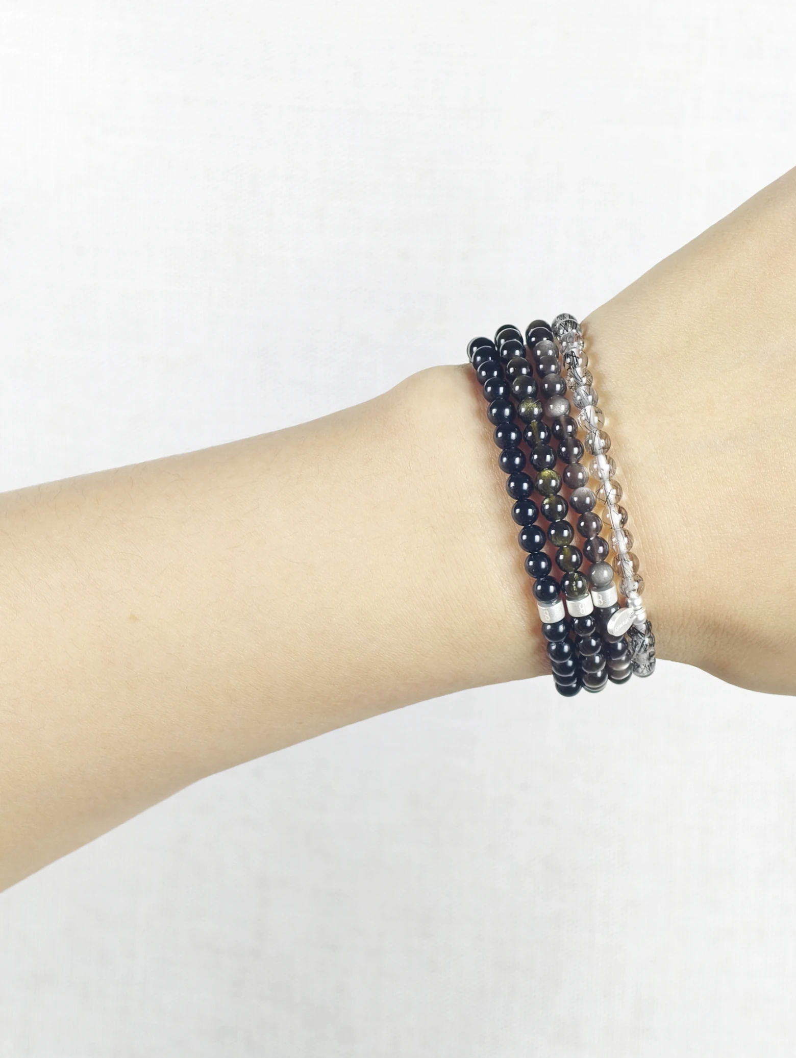 Obsidian King Gemstone & 925 Silver Bracelet Stack