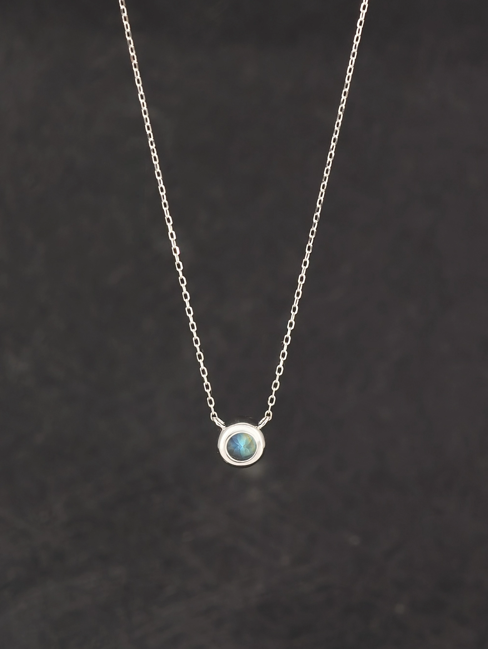 Collar Colgante Solitario Piedra Lunar Natural Engaste Bisel Plata 925