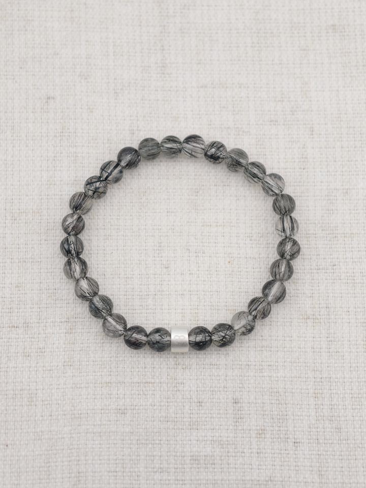 Schwarz-Rutilquarz-Armband mit 925er Silber Röhrchen