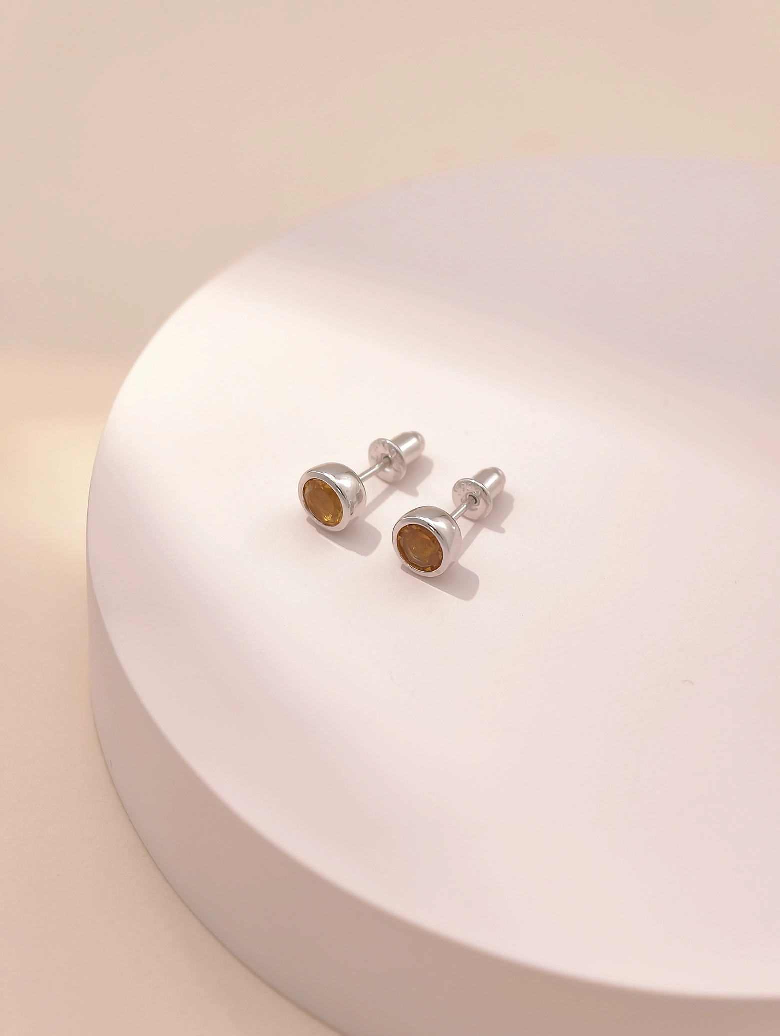 Natural Citrine Bezel Set Solitaire S925 Stud Earrings