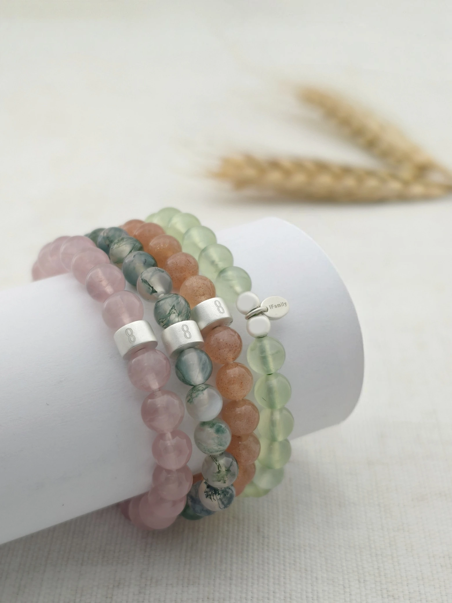 Taurus Zodiac Gemstone & 925 Silver Bracelet Stack