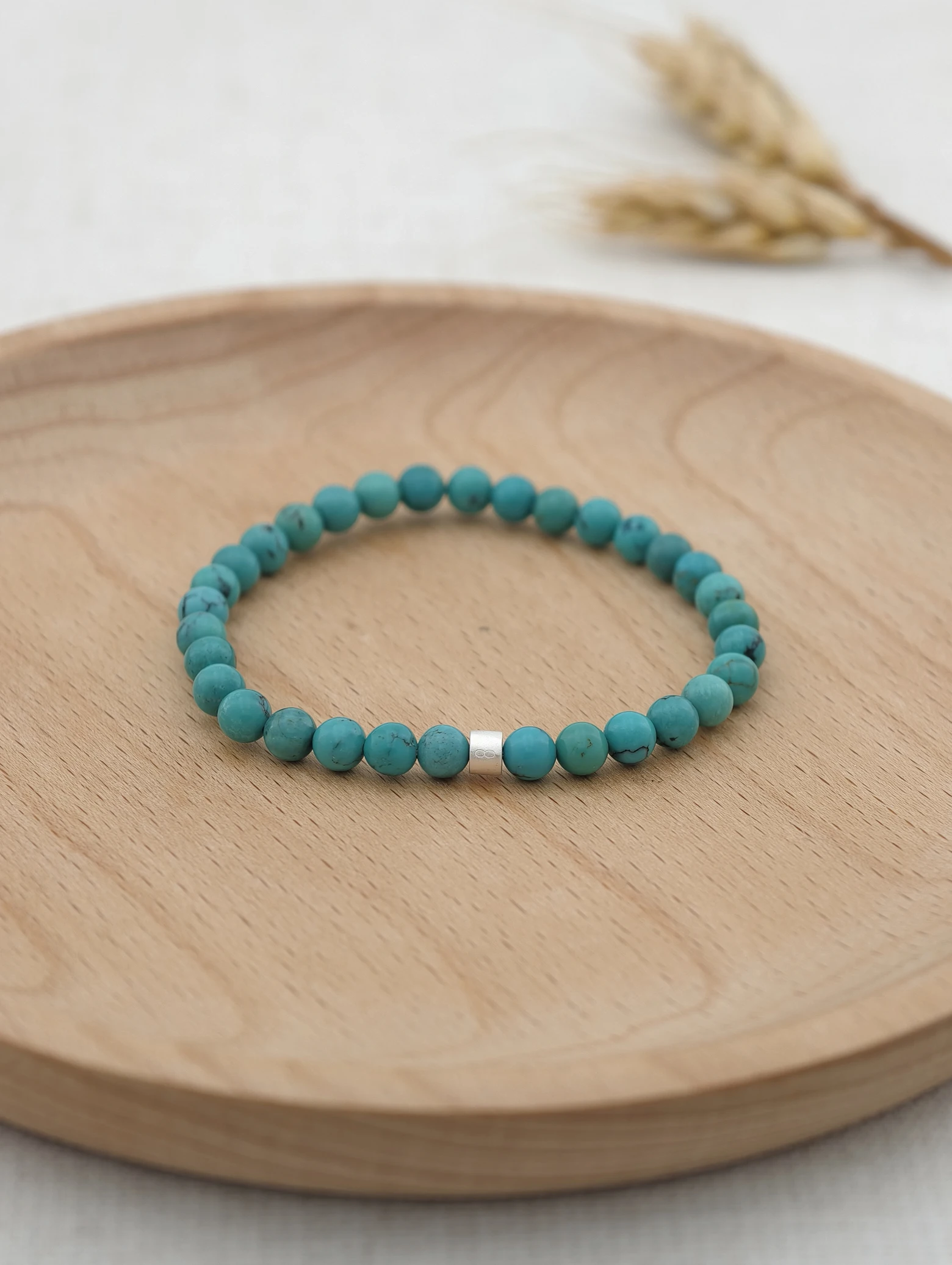 Premium Blue Turquoise Energy Bracelet with 925 Silver Tubes