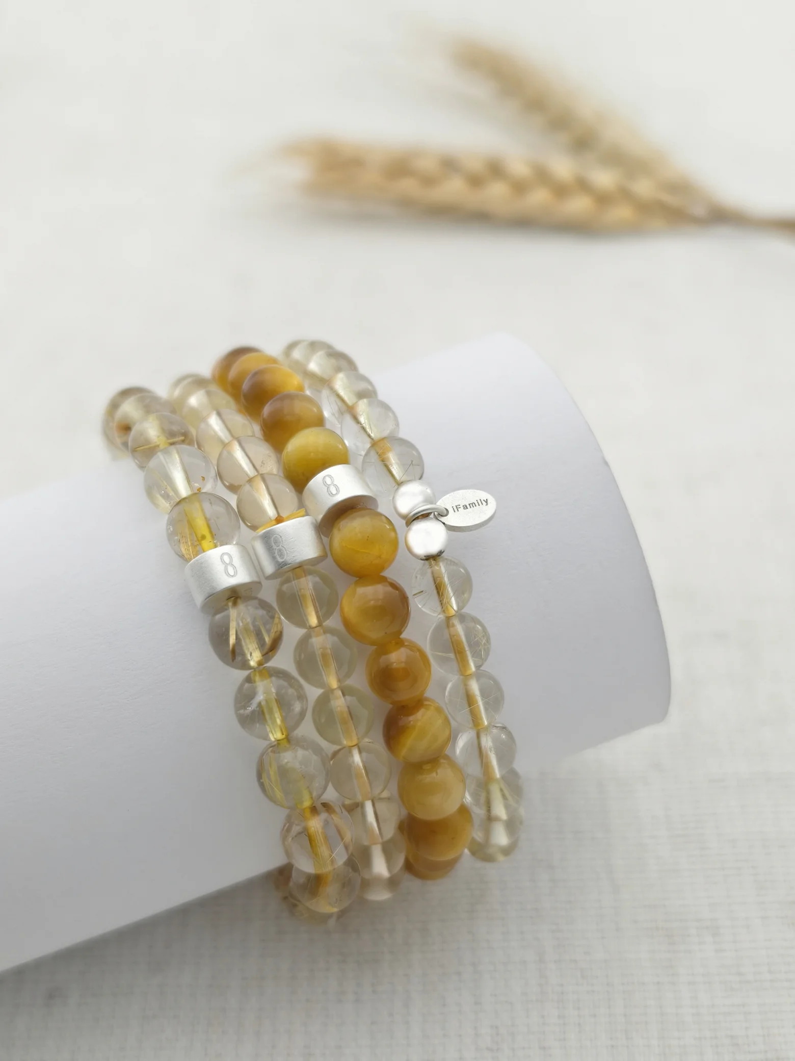 Golden Power Gemstone & 925 Silver Bracelet Stack