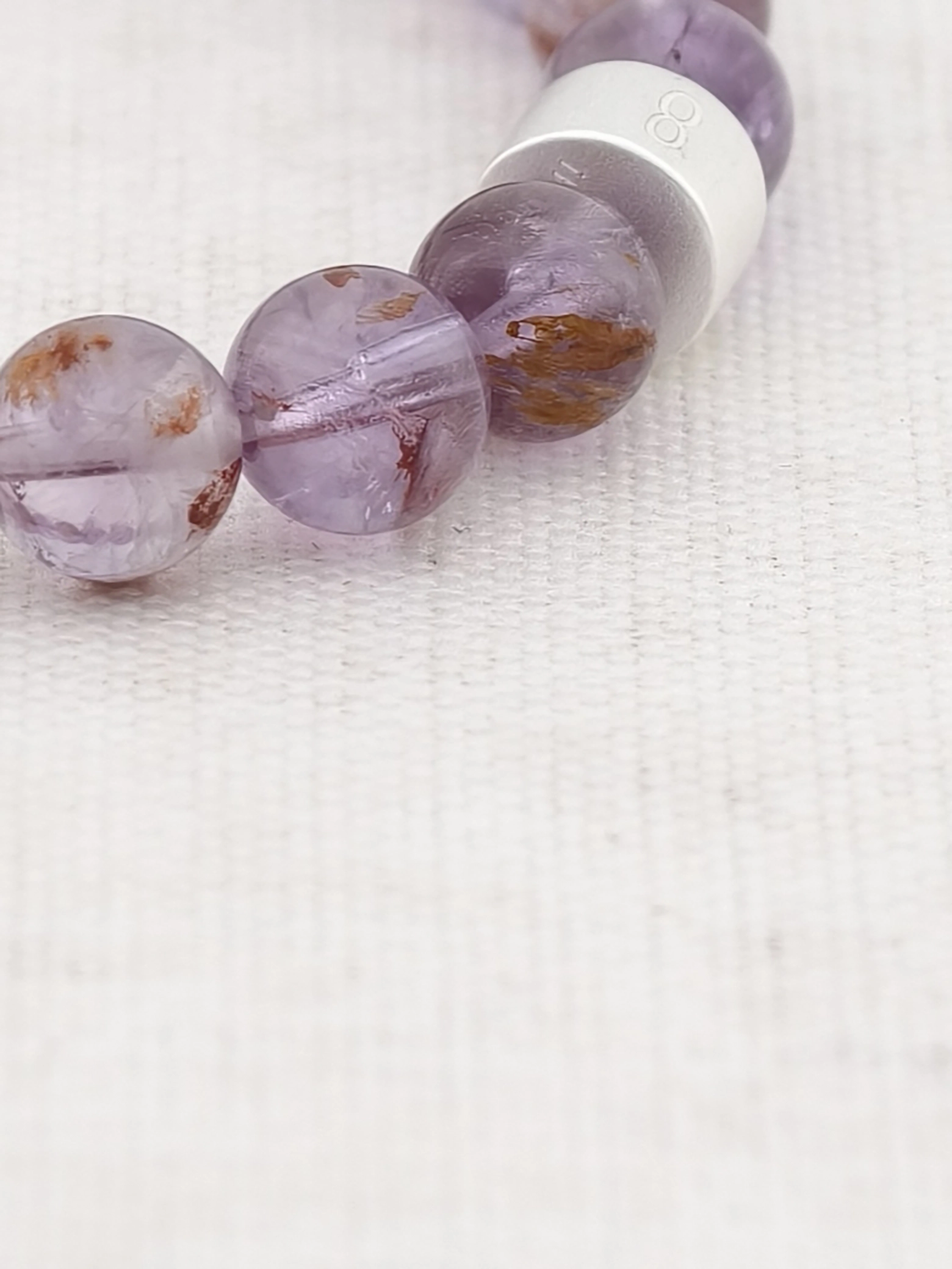 Pulsera de Cuarzo Fantasma Púrpura con Tubos de Plata 925