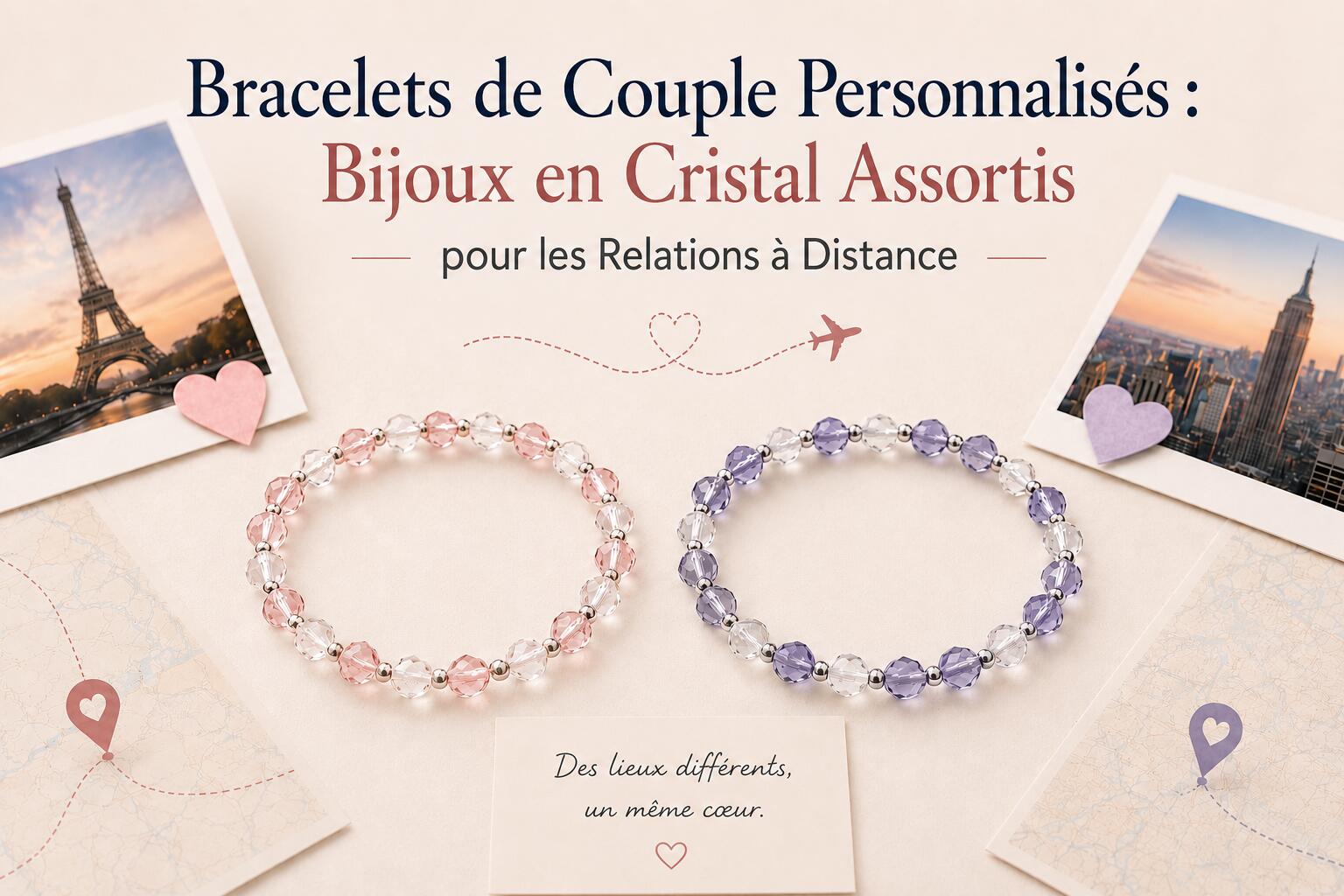 Bracelets pour couples sur mesure : Bijoux en cristal assortis pour les relations à distance