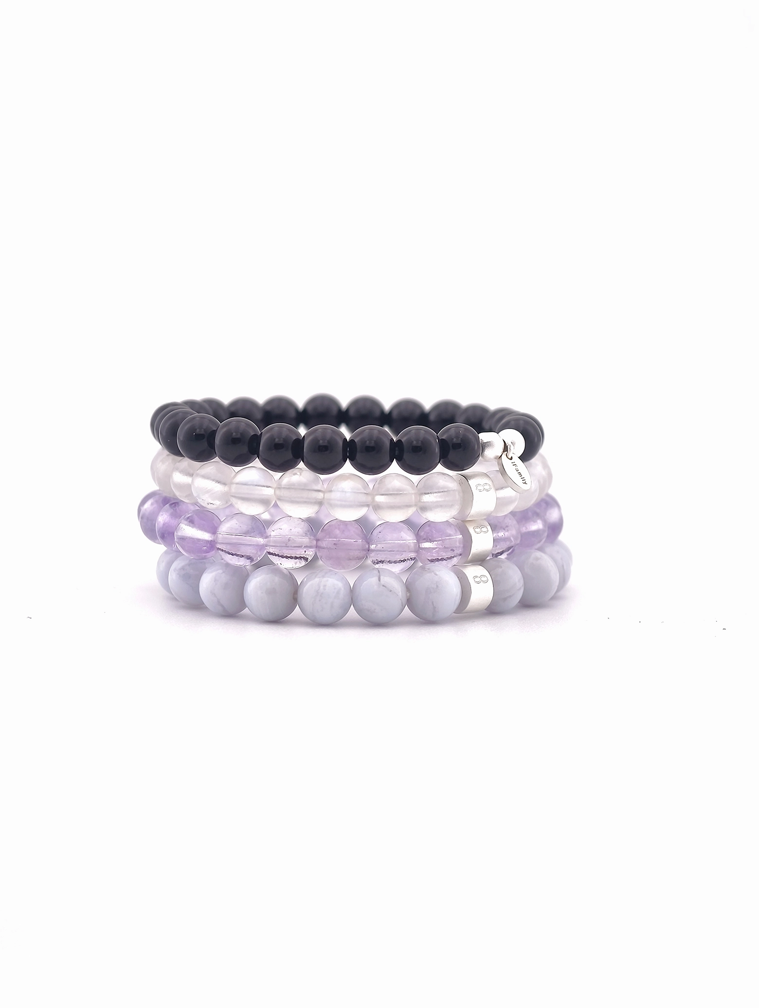 Calm Stability Gemstone & 925 Silver Bracelet Stack