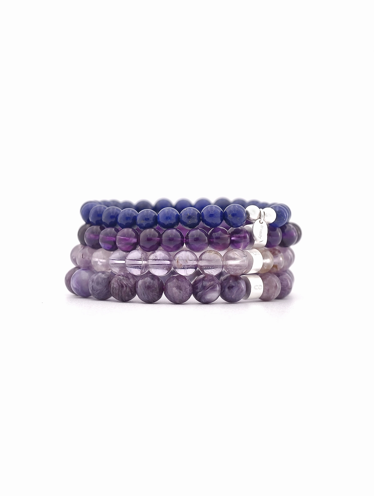 Deep Insight Gemstone & 925 Silver Bracelet Stack