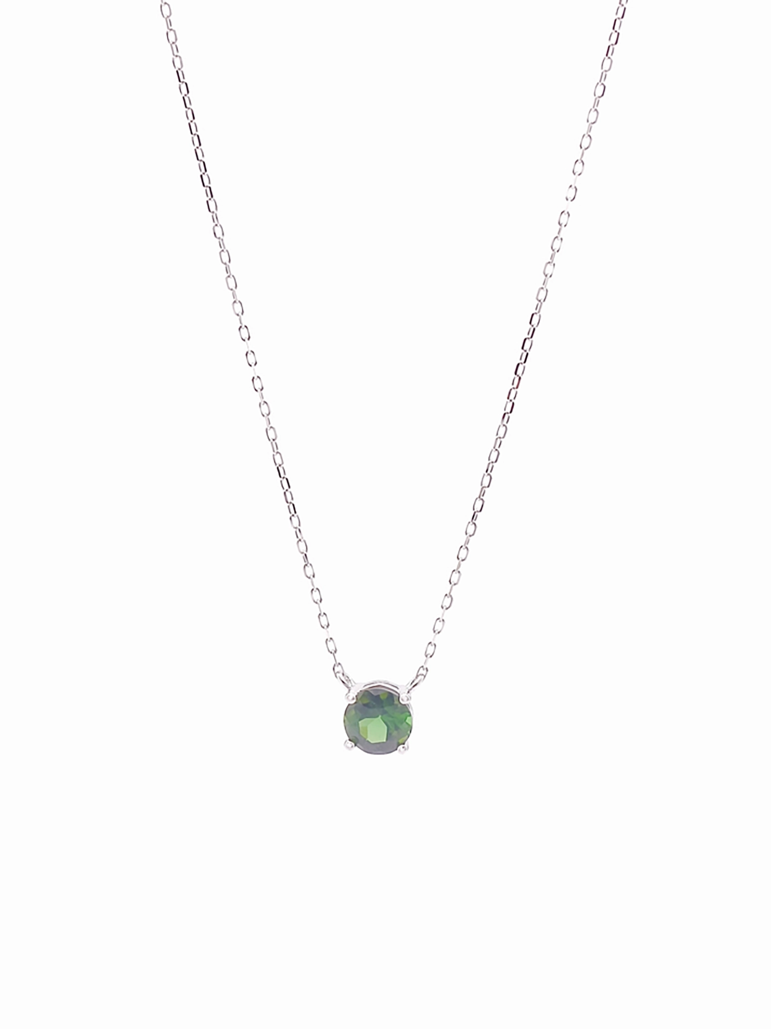 Natural Green Tourmaline 4-Prong Solitaire Pendant Necklace S925