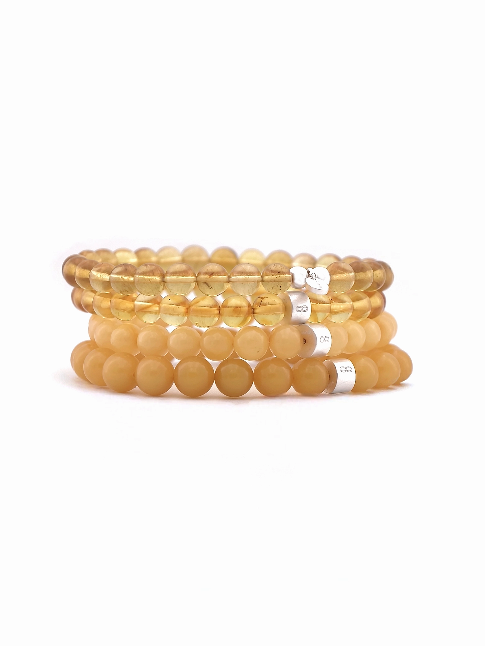 Baltic Amber Gemstone & 925 Silver Bracelet Stack