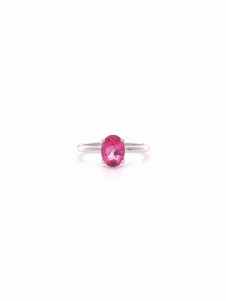 Natural Pink Topaz 6x8mm Oval Solitaire 4-Prong Ring S925