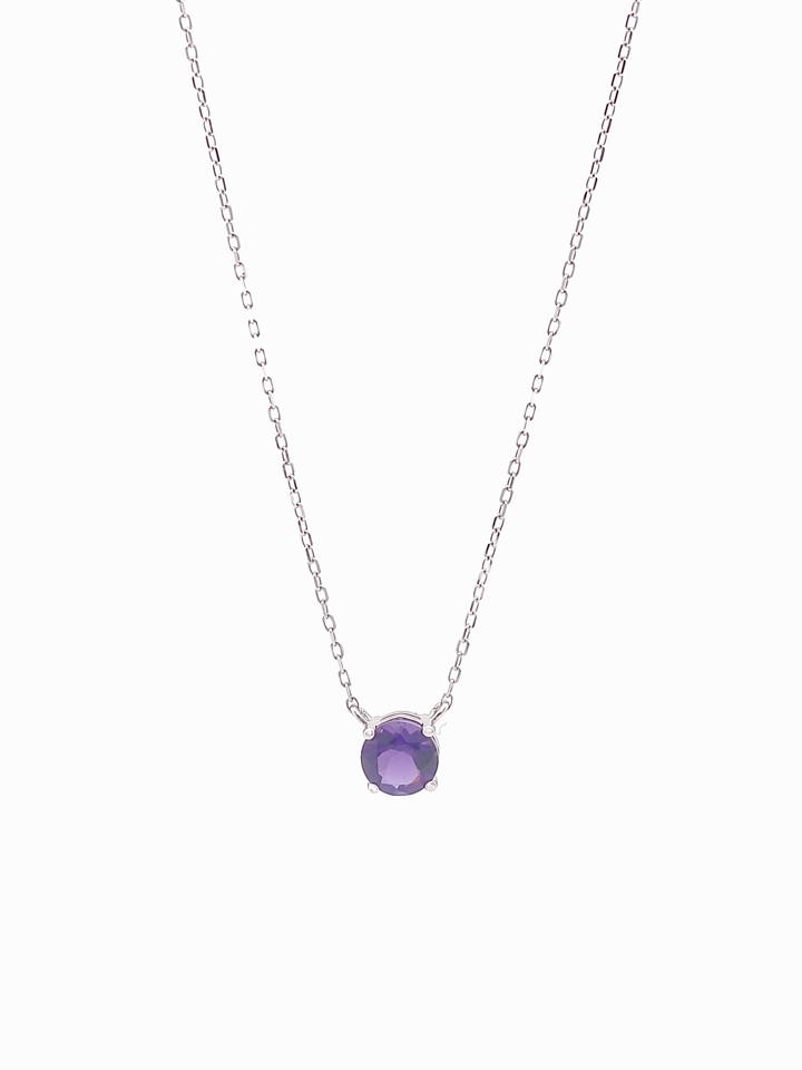 Natural Amethyst 4-Prong Solitaire Pendant Necklace S925