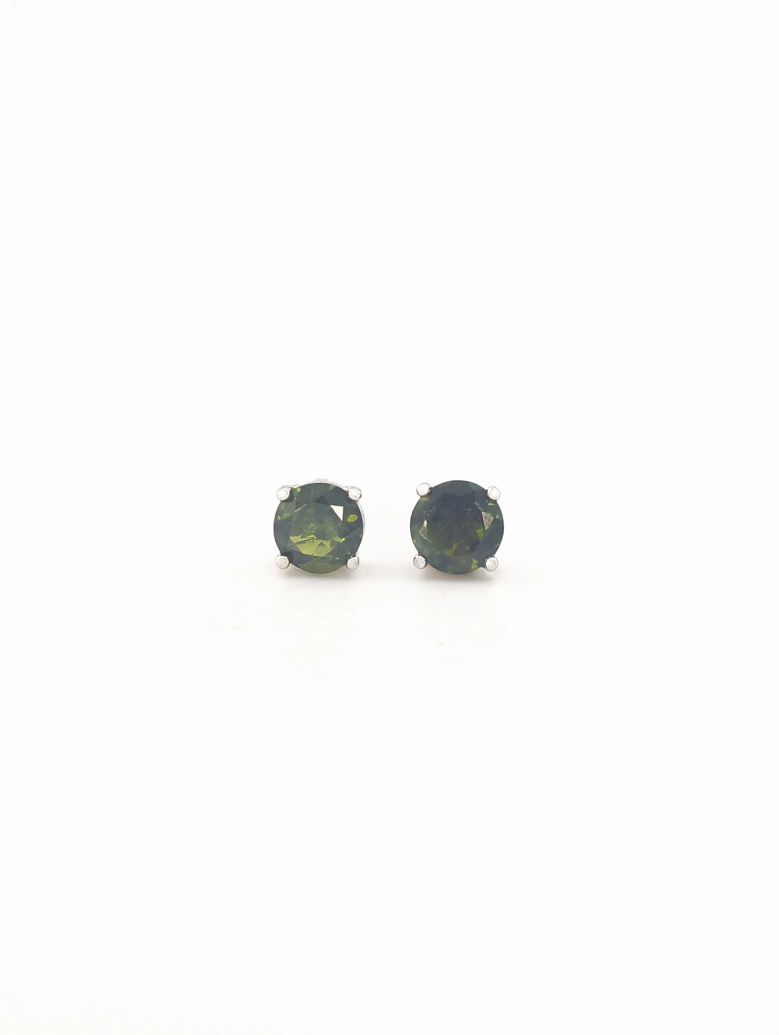 Natural Green Tourmaline 4-Prong Solitaire S925 Stud Earrings