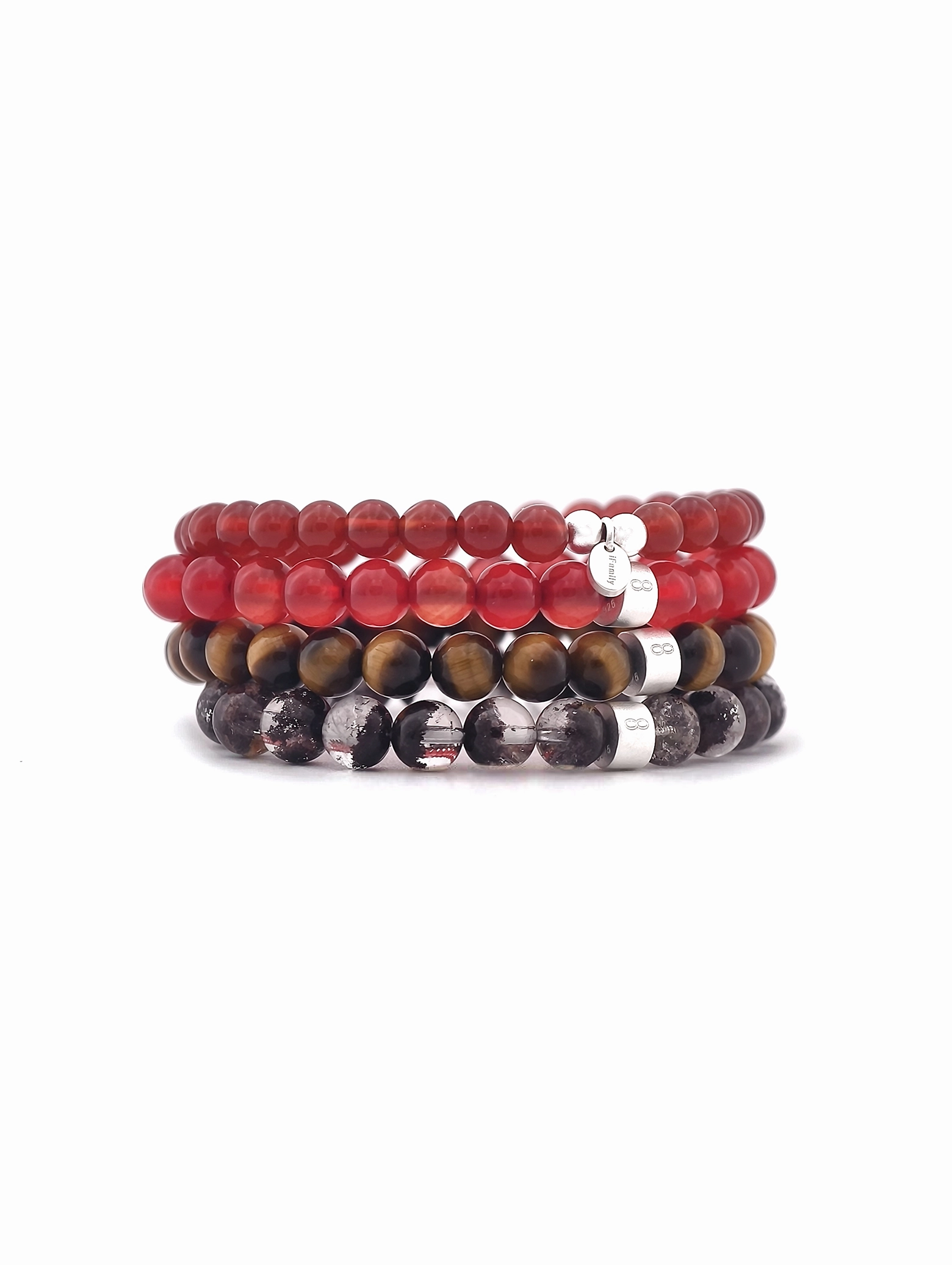 Fiery Courage Gemstone & 925 Silver Bracelet Stack