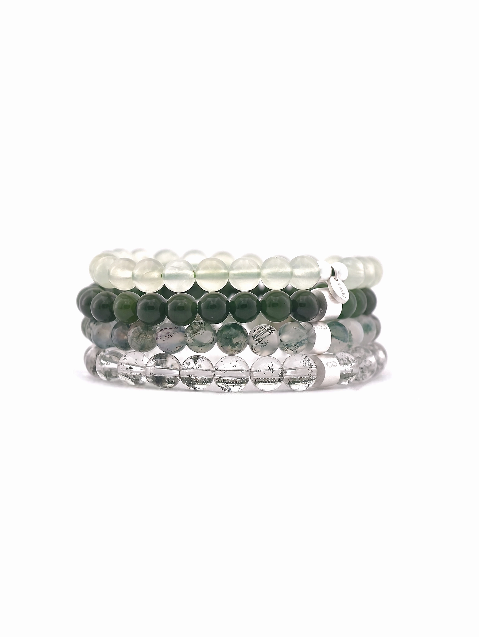 Zen Focus Balance Gemstone & 925 Silver Bracelet Stack