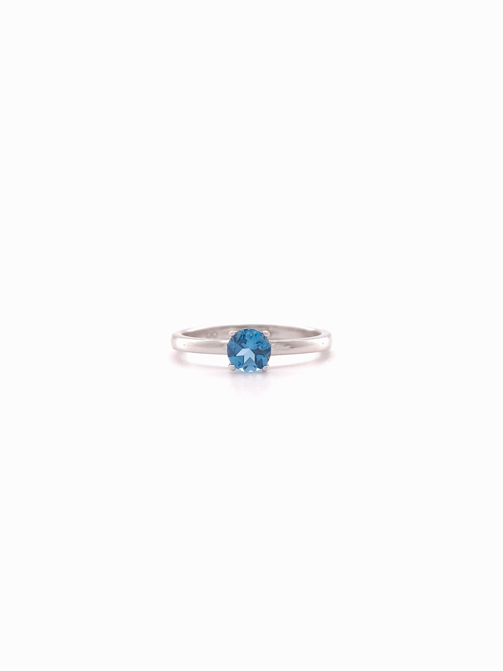 Natural Blue Topaz 5mm Round Solitaire 4-Prong Ring S925