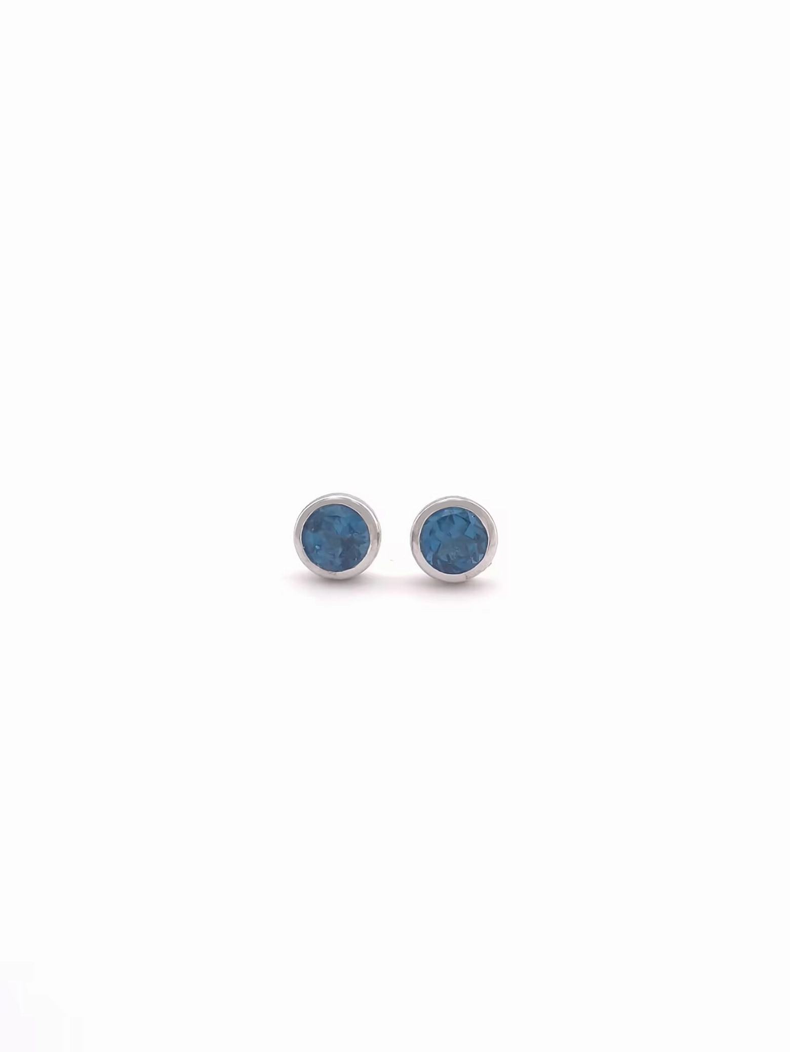 Natural London Blue Topaz Bezel Set Solitaire S925 Stud Earrings