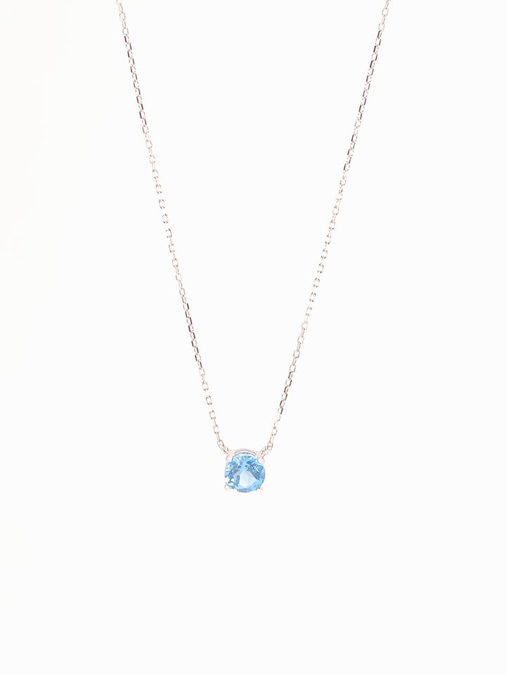 Natural Blue Topaz 4-Prong Solitaire Pendant Necklace S925