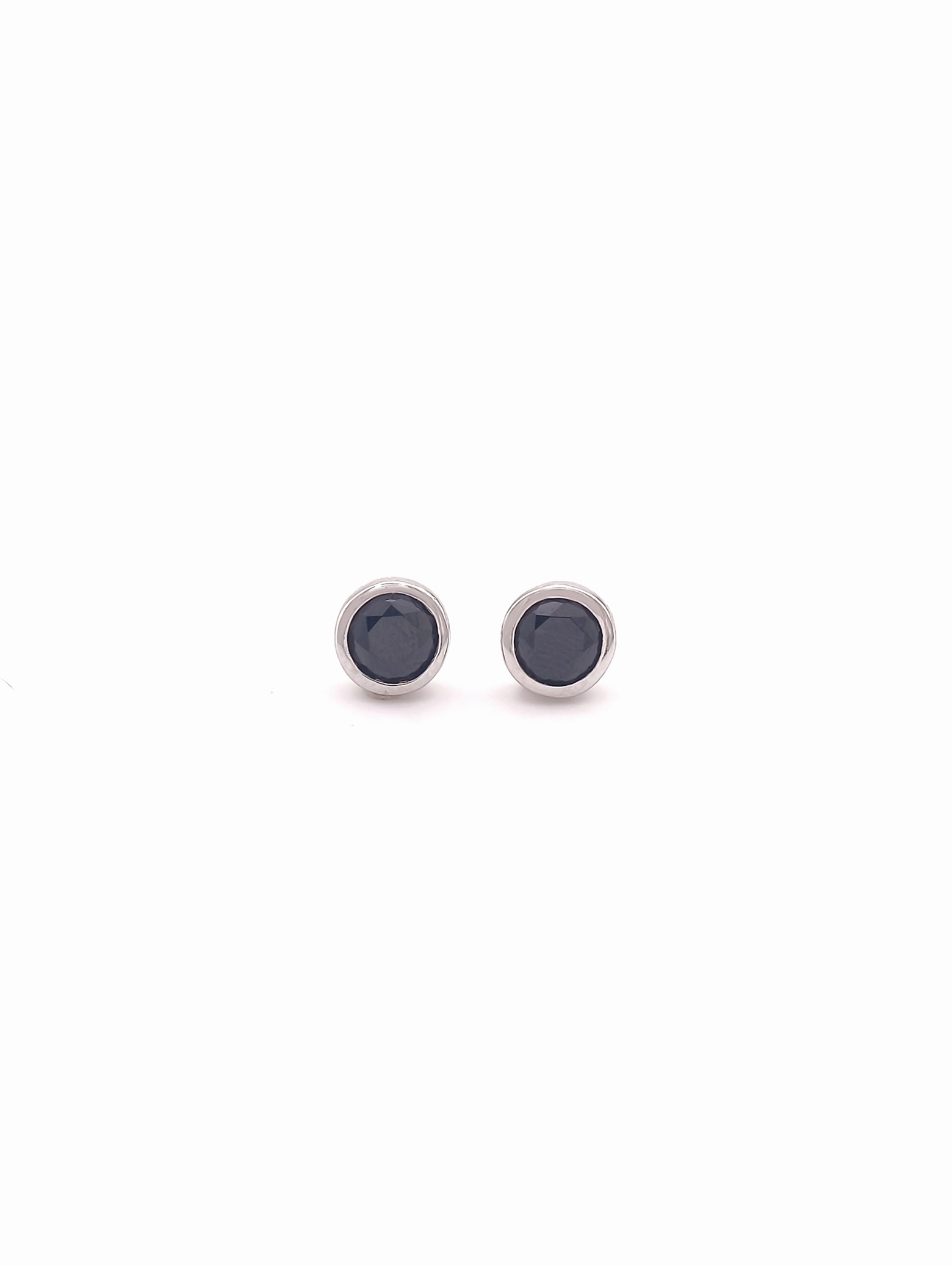 Natural Black Spinel Bezel Set Solitaire S925 Stud Earrings