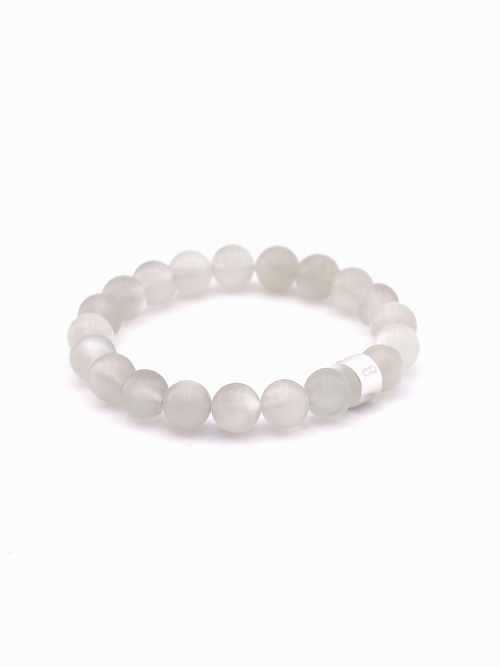 Rainbow Moonstone (White Flash) Energy Bracelet with 925 Silver Tubes