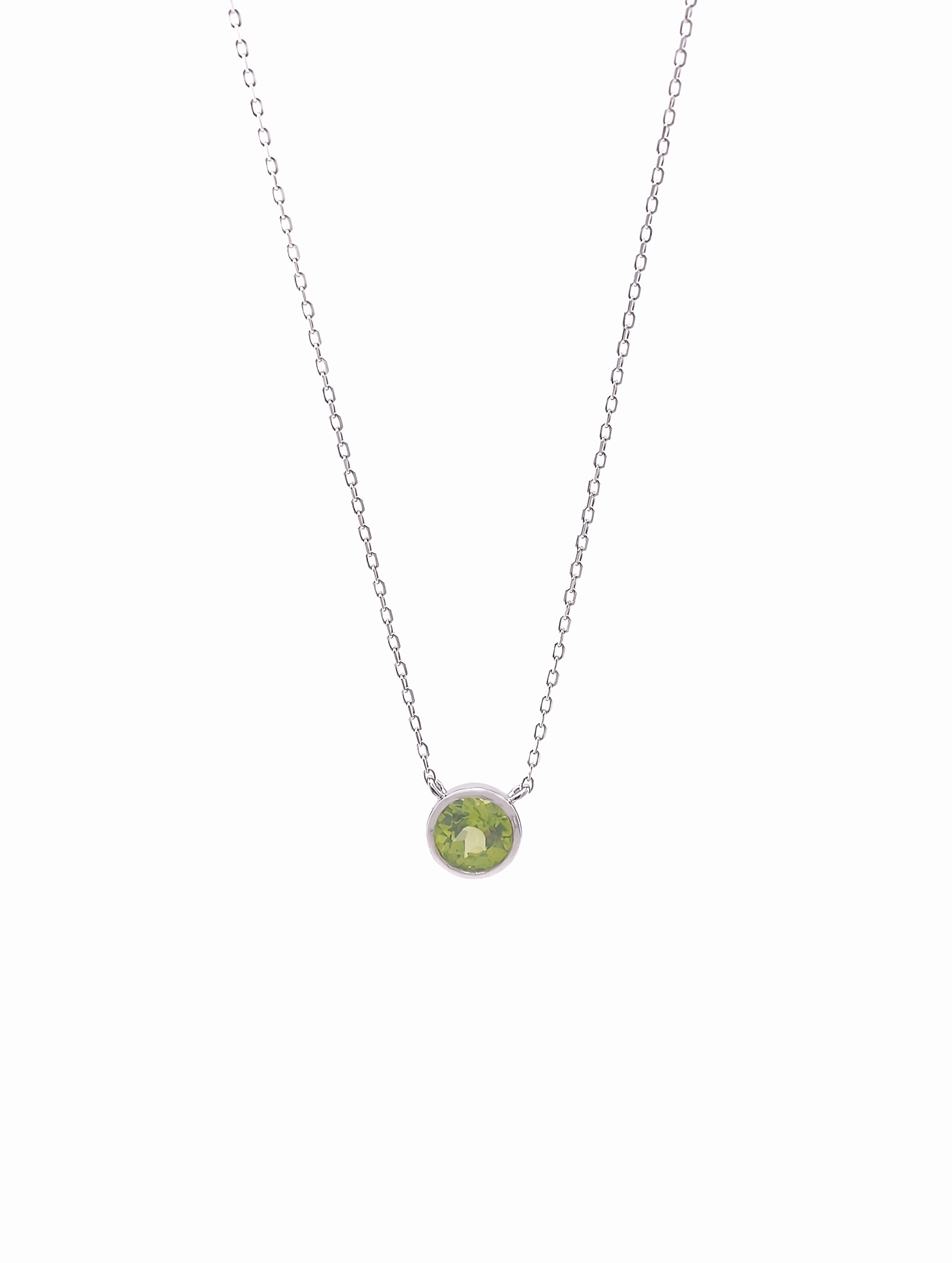 Natural Peridot Bezel Solitaire Pendant Necklace S925
