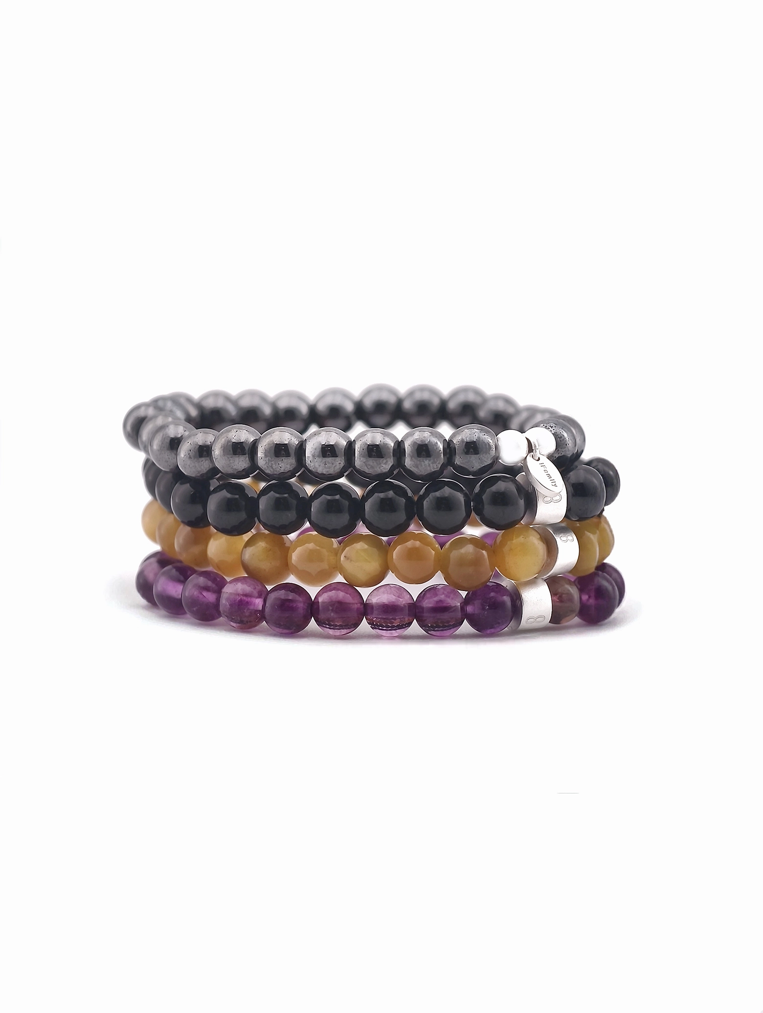 Focused Protection Gemstone & 925 Silver Bracelet Stack