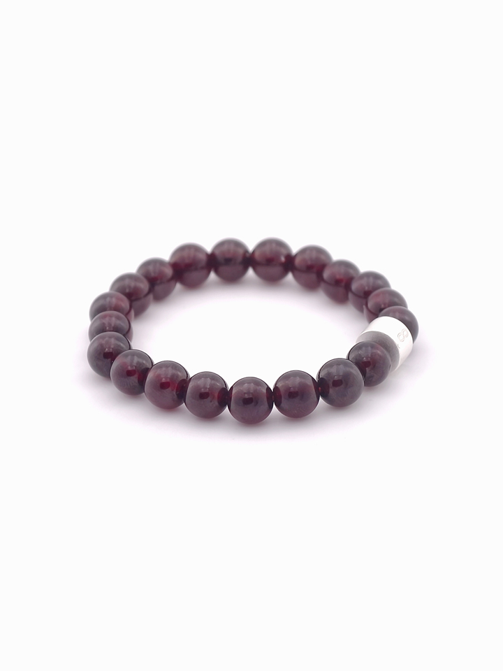 Deep Red Garnet Energy Bracelet with 925 Silver Tubes