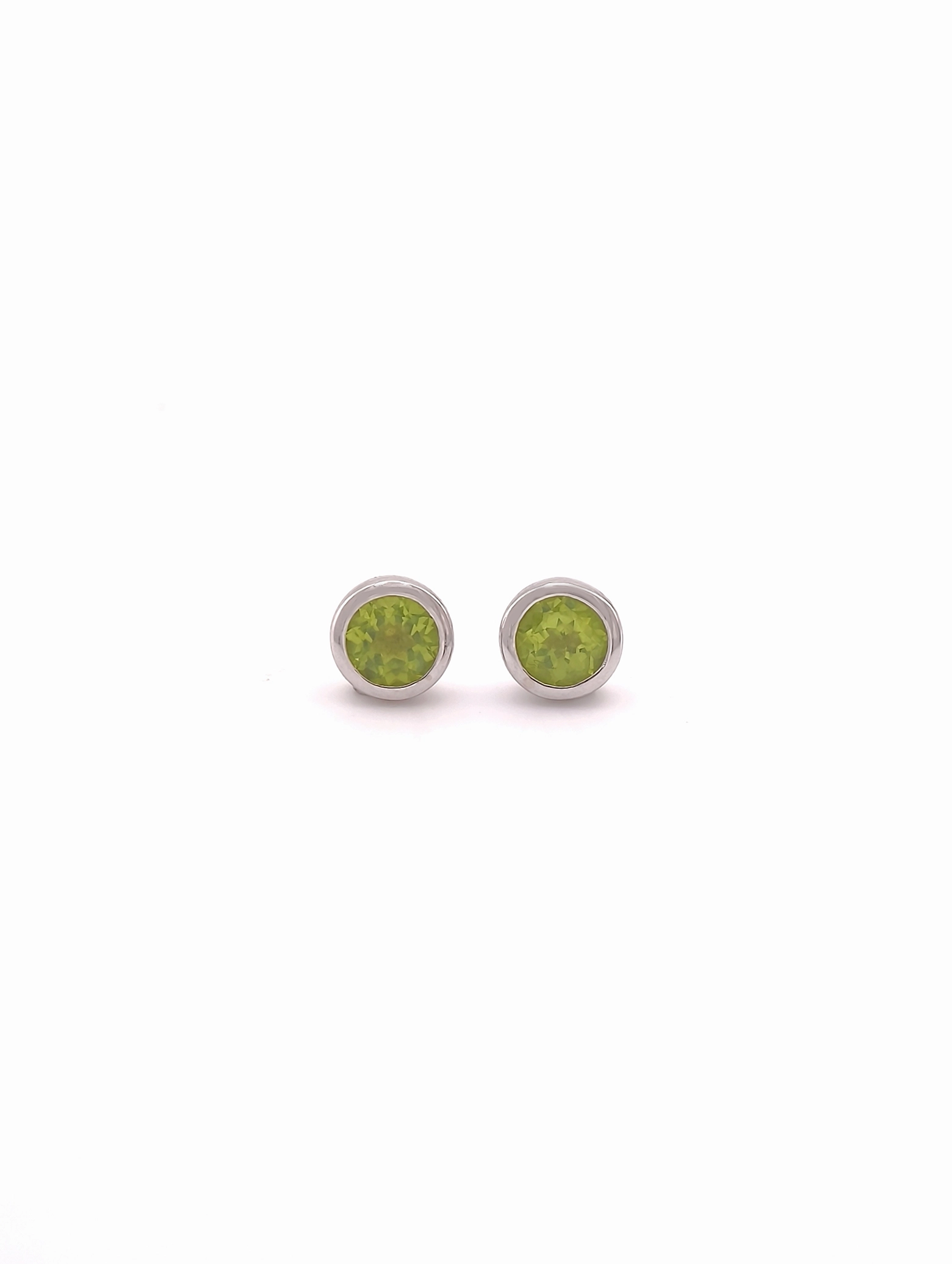 Natural Peridot Bezel Set Solitaire S925 Stud Earrings