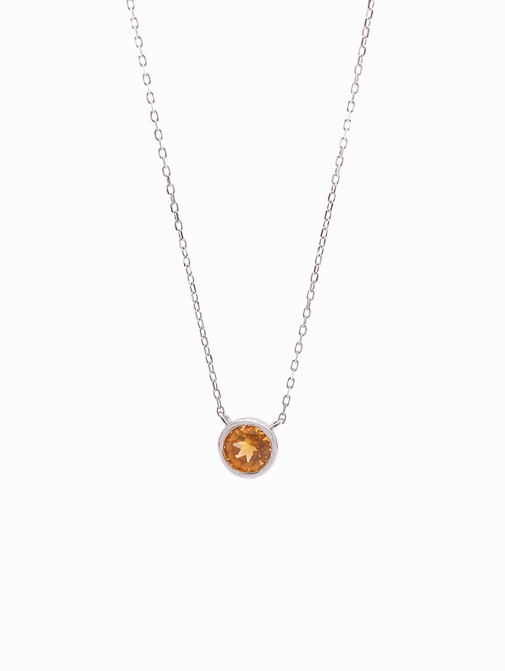 Natural Citrine Bezel Solitaire Pendant Necklace S925