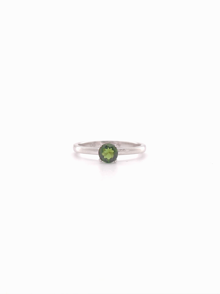 Natural Green Tourmaline 5mm Round Solitaire 4-Prong Ring S925
