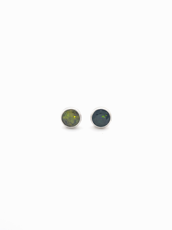 Natural Green Tourmaline Bezel Set Solitaire S925 Stud Earrings