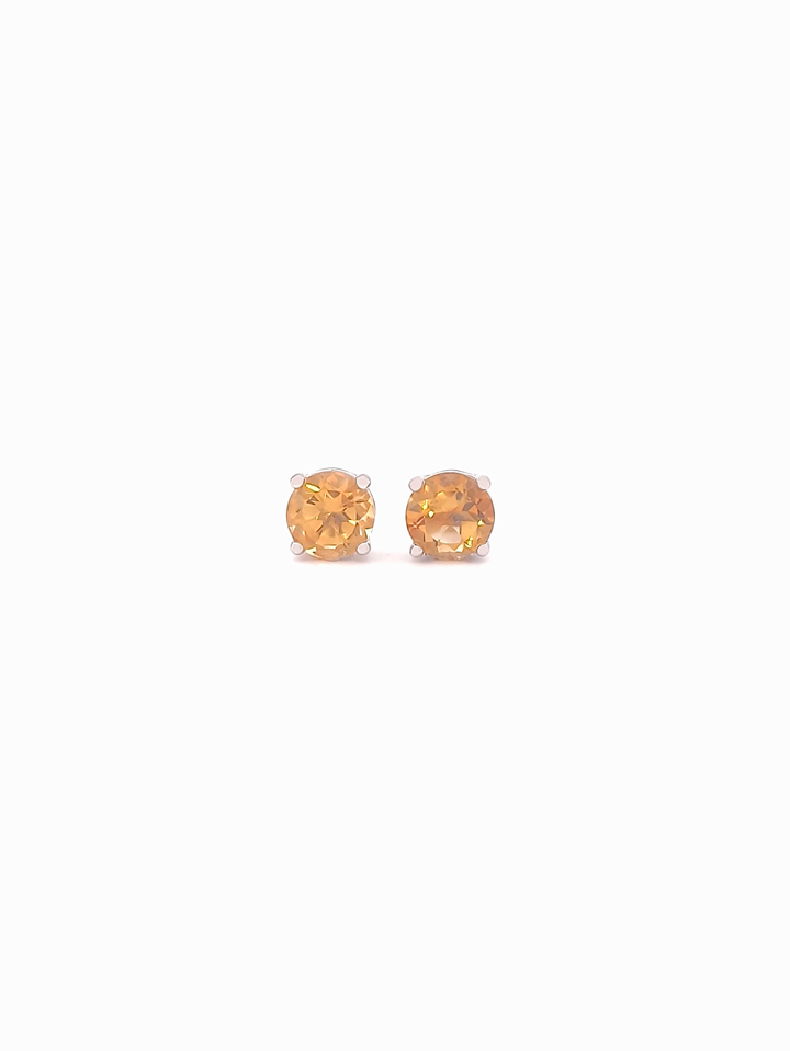 Natural Citrine 4-Prong Solitaire S925 Stud Earrings