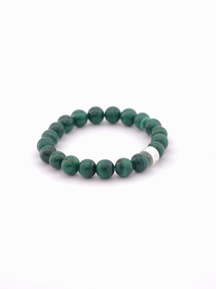 Malachite Energy Bracelet with 925 Silver Tubes