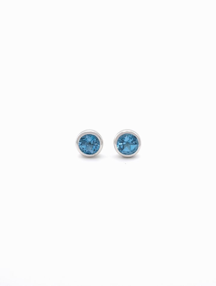 Natural Blue Topaz Bezel Set Solitaire S925 Stud Earrings