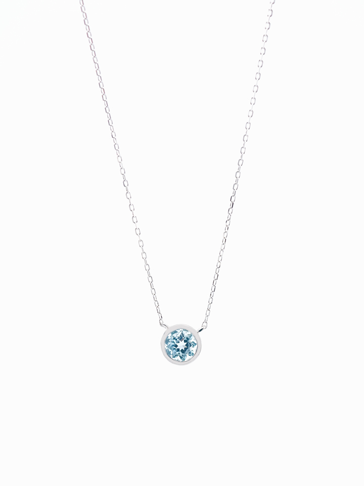 Natural Aquamarine Bezel Solitaire Pendant Necklace S925