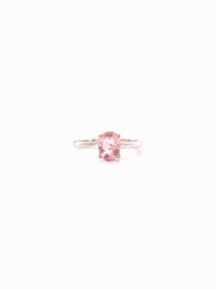 Natural Pink Tourmaline 6x8mm Oval Solitaire 4-Prong Ring S925
