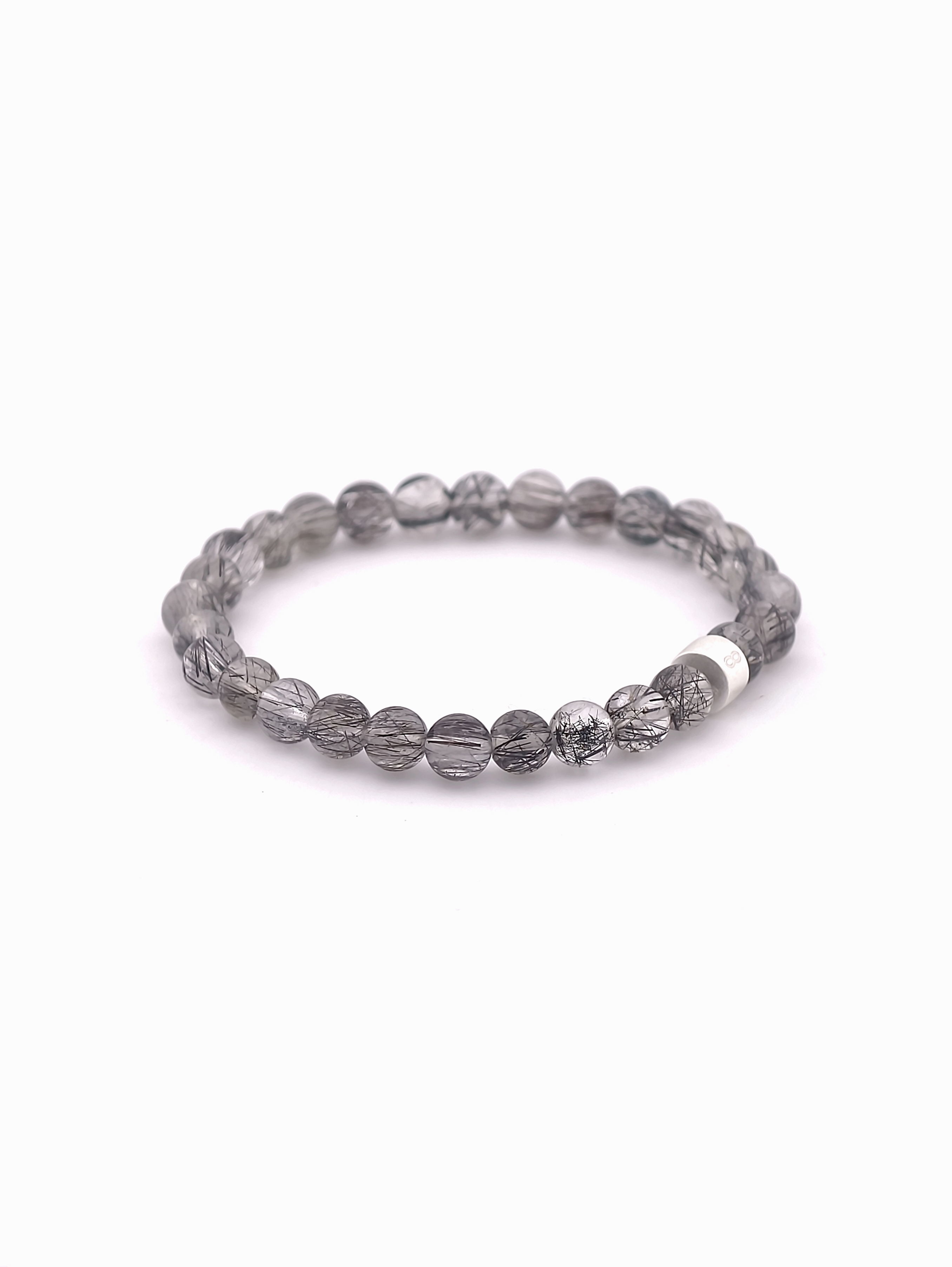 Black Rutilated Quartz Energy Bracelet with 925 Silver Tubes