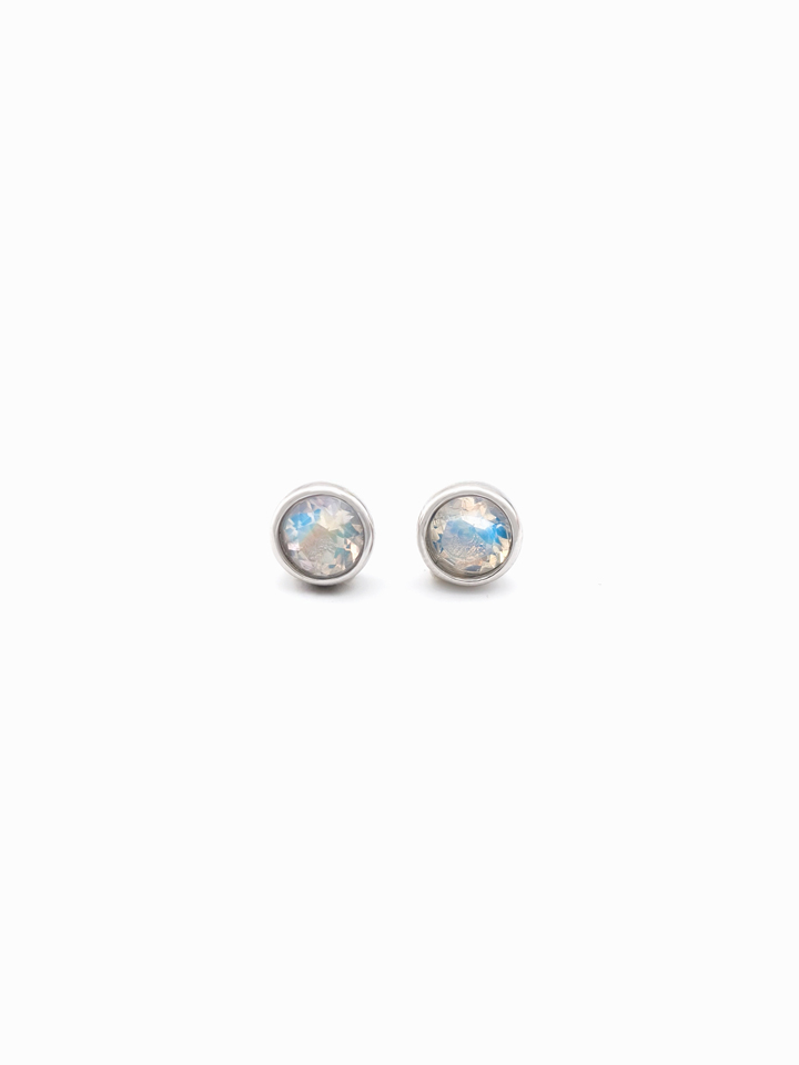 Natural Moonstone Bezel Set Solitaire S925 Stud Earrings