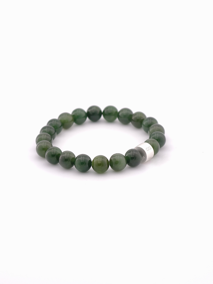 Silk Road Green Jade Bracelet with 925 Silver Tubes
